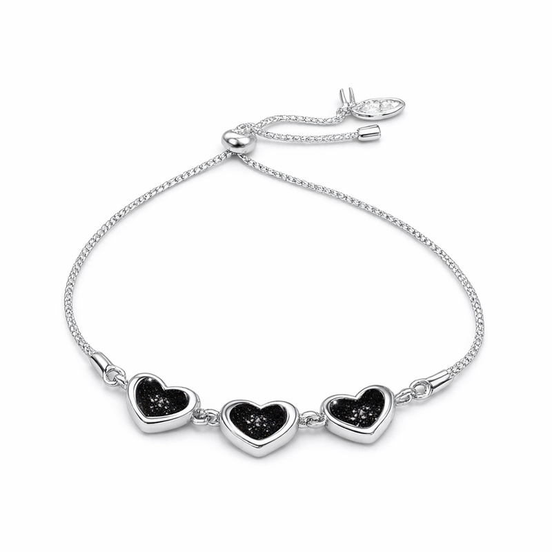 Sterling Silver Heart 3 Stone Slider Keepsake Bracelet