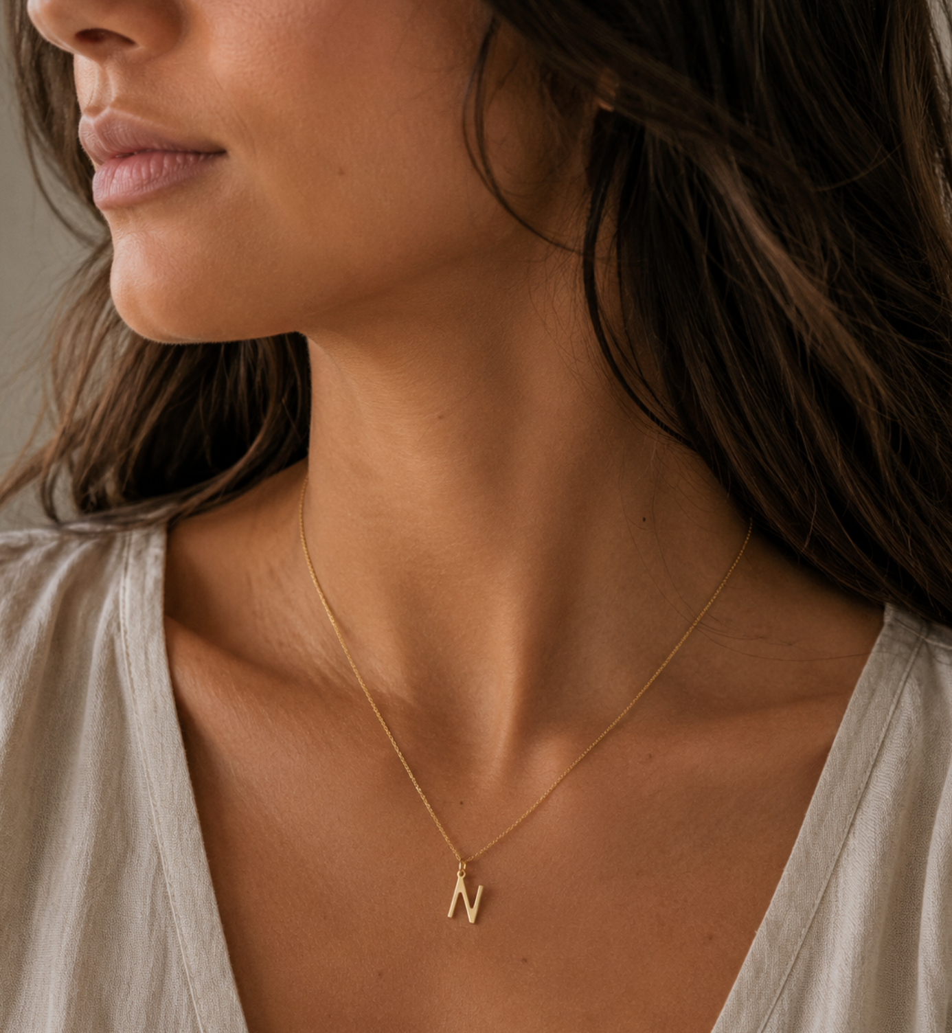 9ct Yellow Gold Initial 'N' Necklace