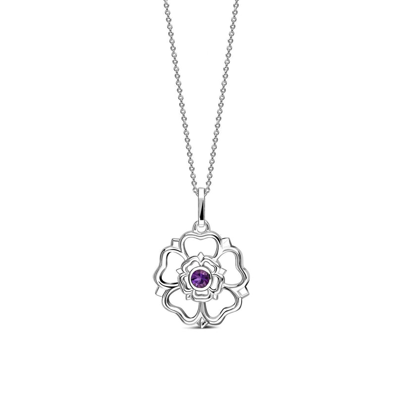 Sterling Silver Amethyst Yorkshire Rose Pendant
