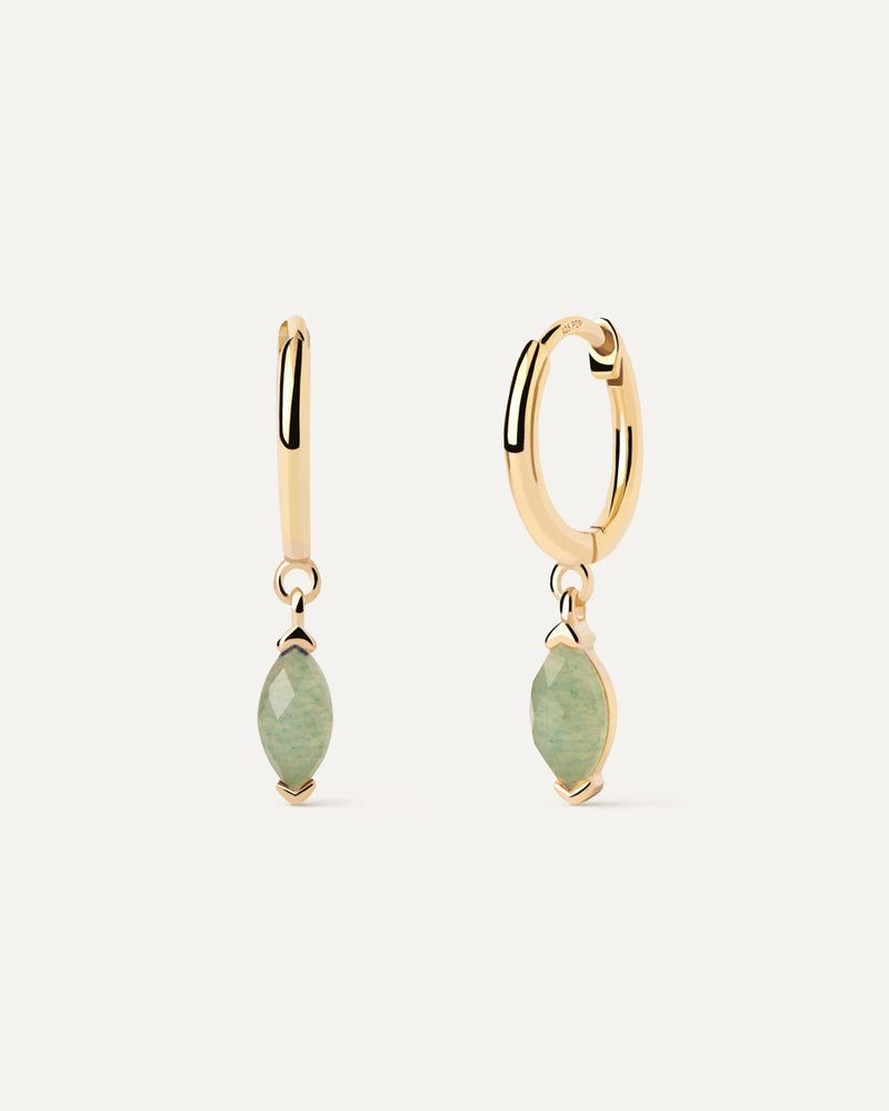 18ct Yellow Gold Vermeil Green Aventurine Nomad Hoops