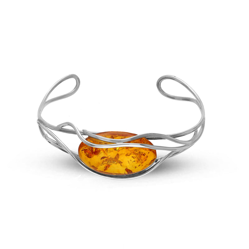 Sterling Silver Amber Handmade Bangle - HMJB-04