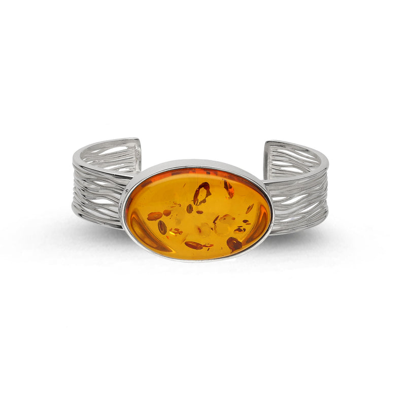 Sterling Silver Amber Oval Handmade Bangle - HMJB-08