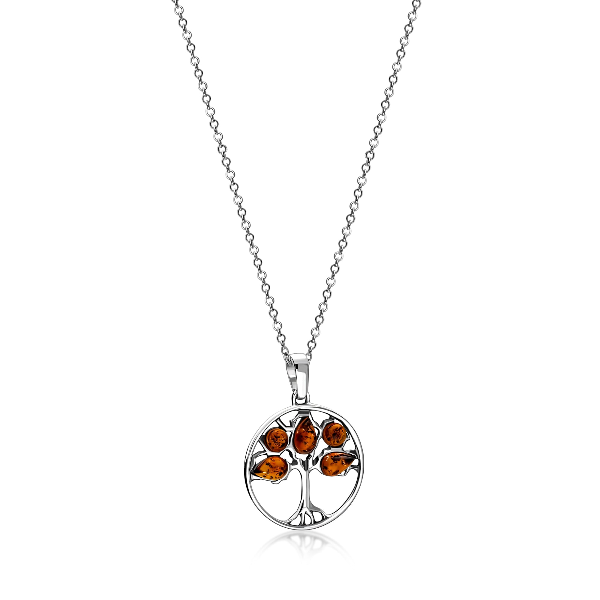 Sterling Silver Small Leaf Amber Tree of Life Pendant