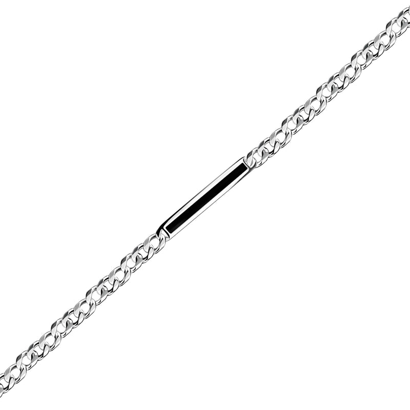 Sterling Silver Whitby Jet Mens Bold Curb Bracelet