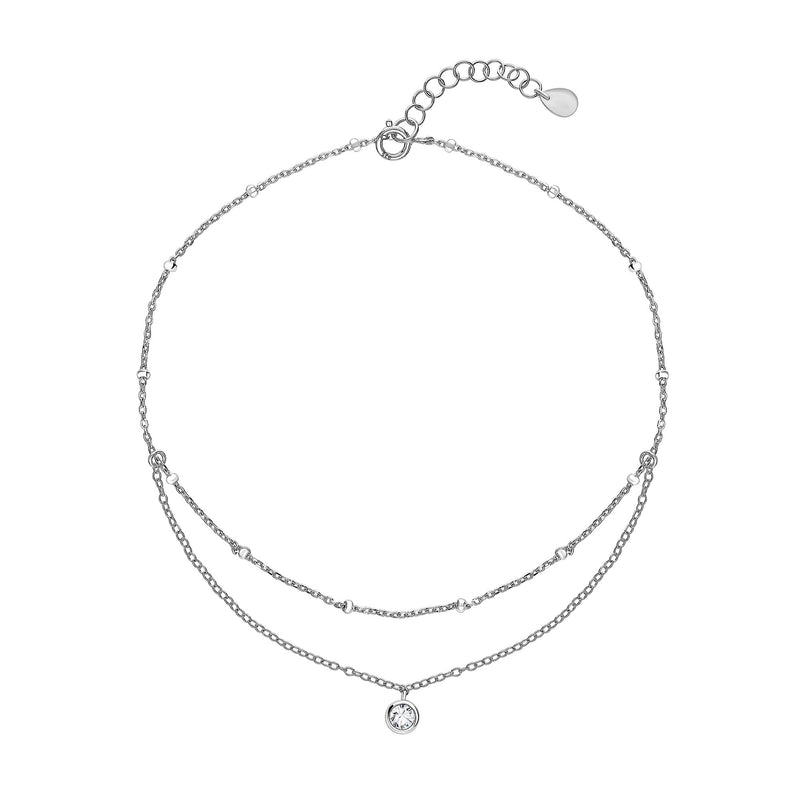 Sterling Silver  CZ Bead Chain Anklet