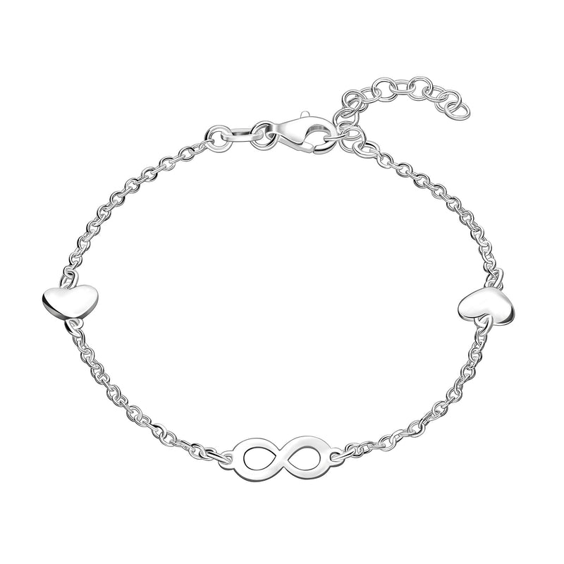 Sterling Silver Infinity & Hearts Chain Bracelet
