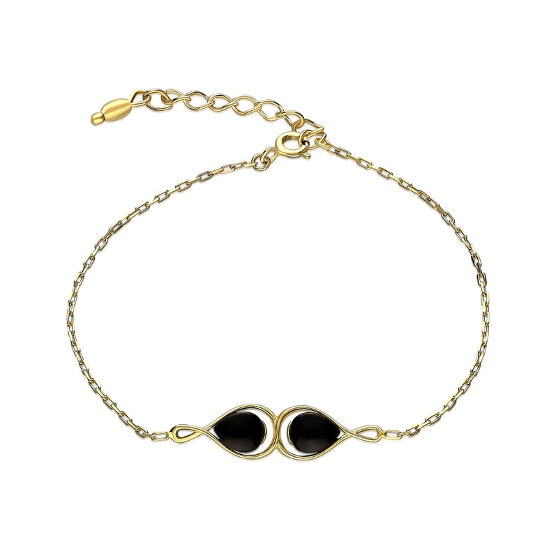 Gold Vermeil Whitby Jet Double Teardrop Bracelet