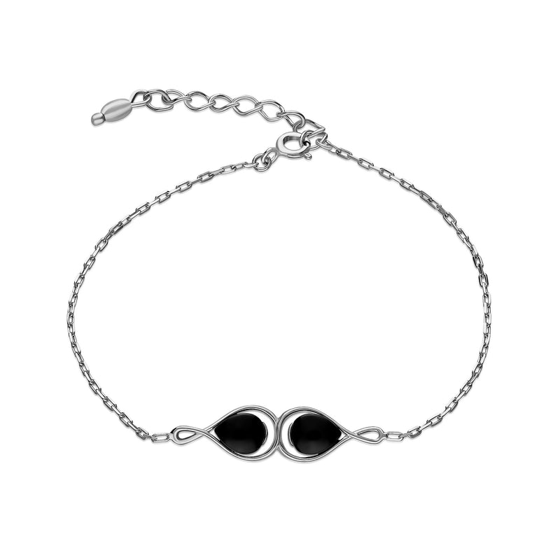 Sterling Silver Whitby Jet Double Teardrop Bracelet