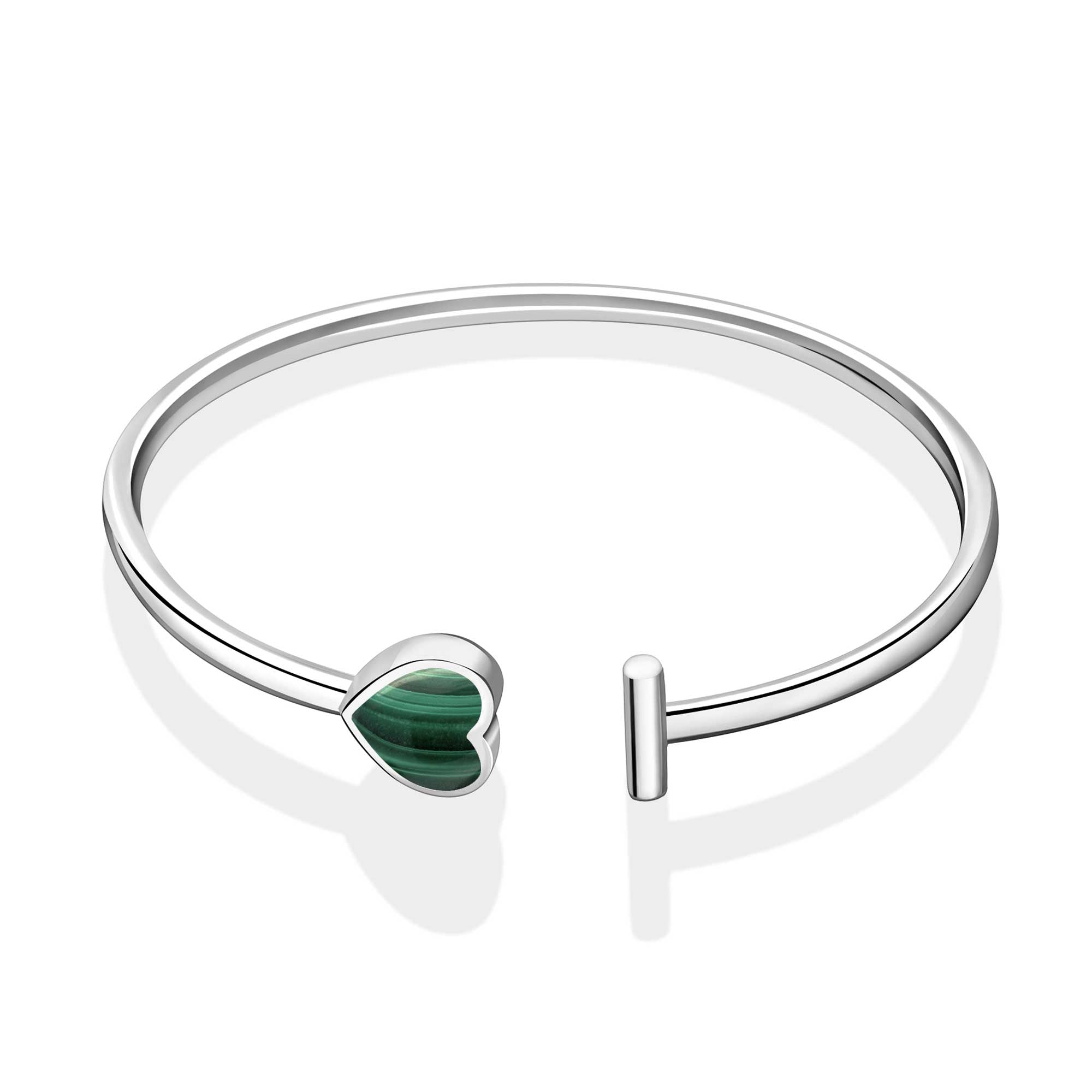 Sterling Silver Malachite Open Heart Bangle