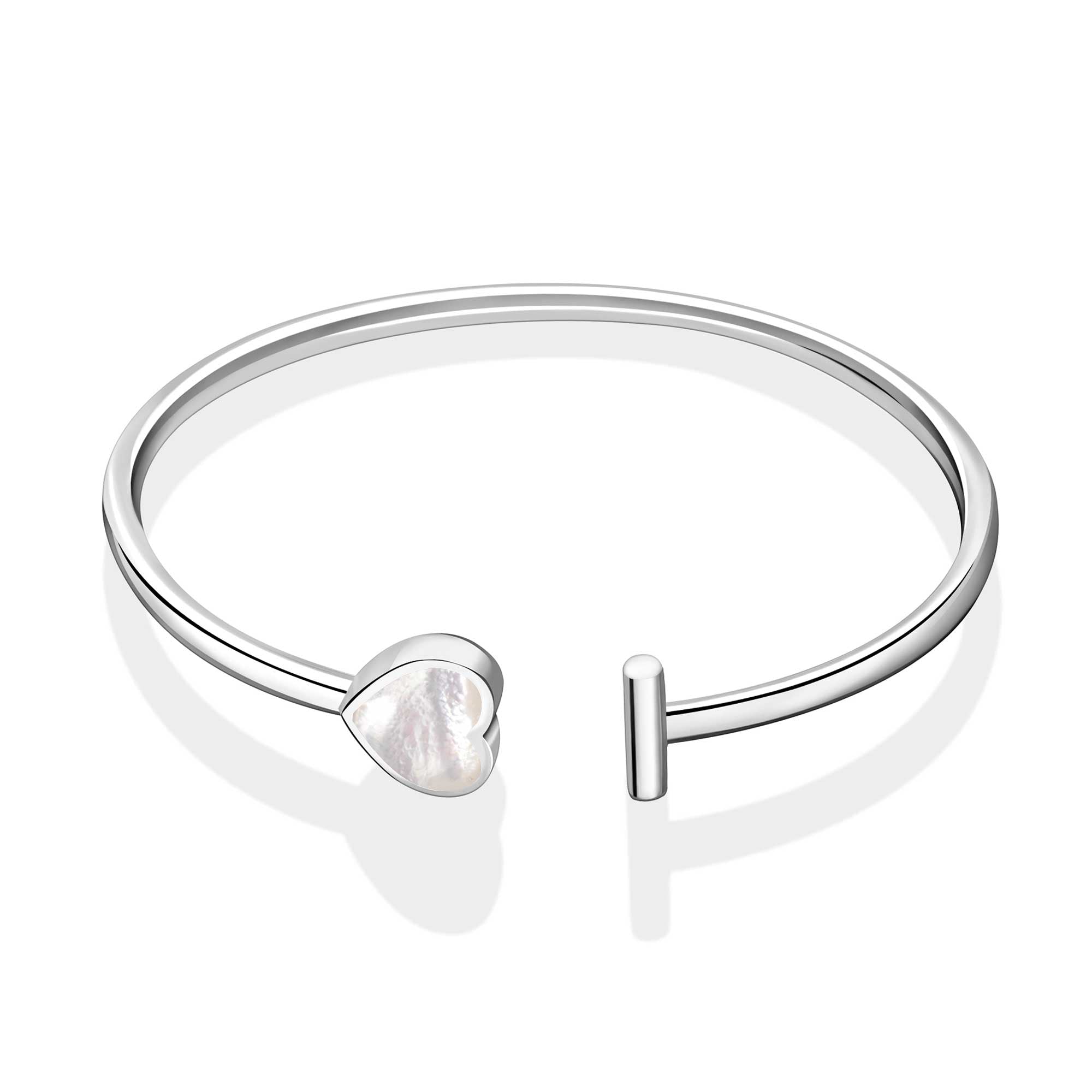 Sterling Silver Mother of Pearl Open Heart Bangle