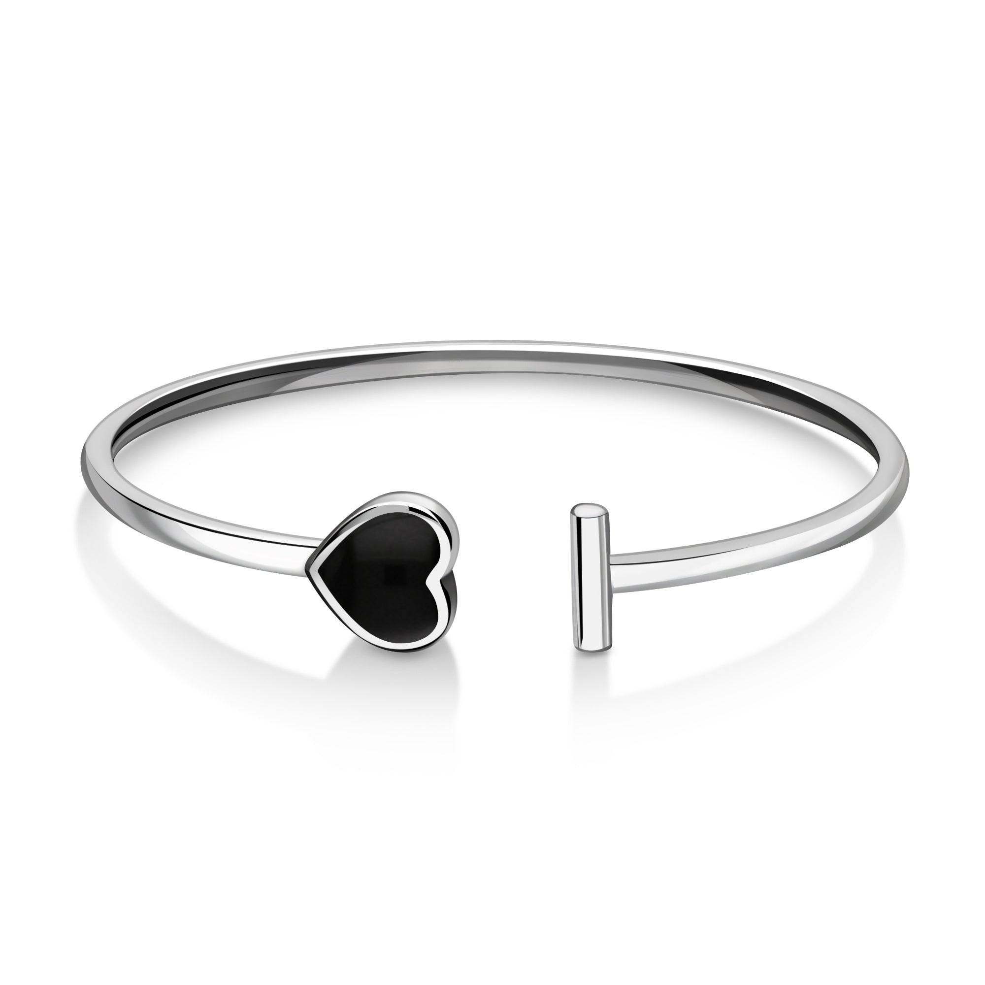 Sterling Silver Whitby Jet Open Heart Bangle