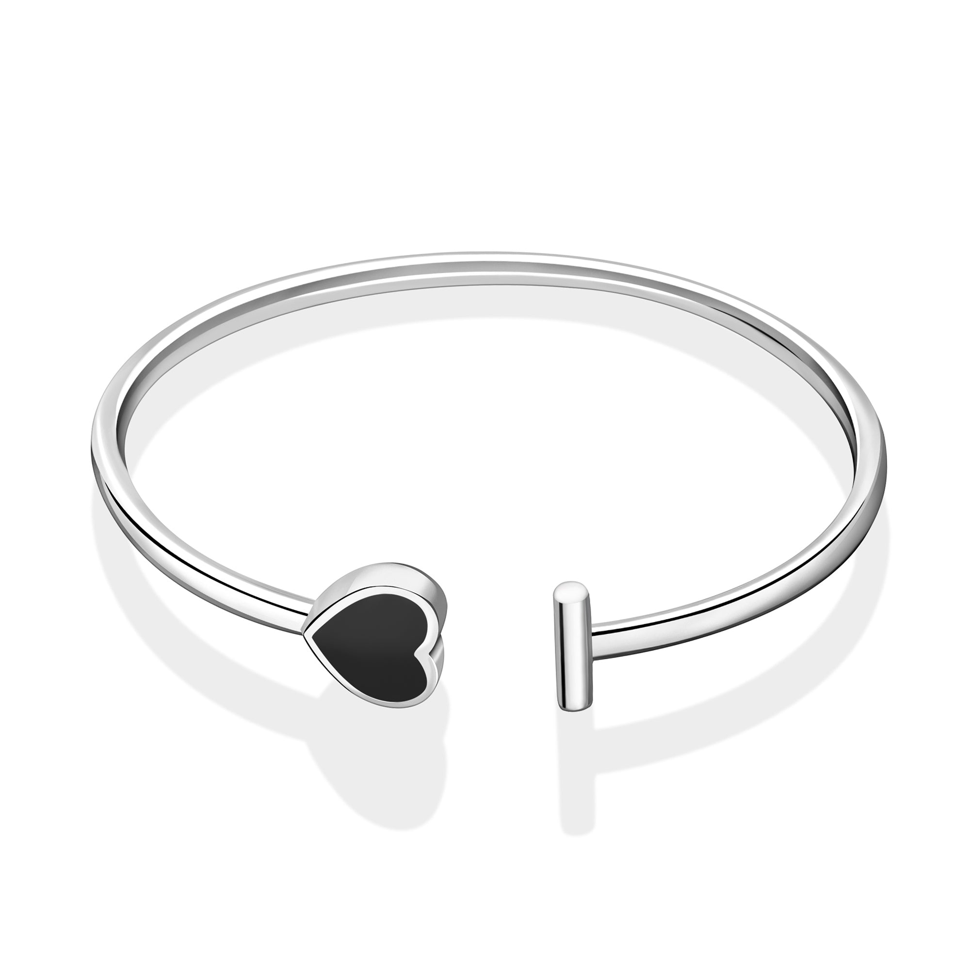 Sterling Silver Whitby Jet Open Heart Bangle