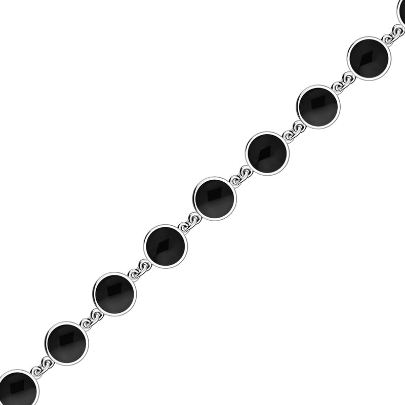 Sterling Silver Whitby Jet Round Multistone Bracelet