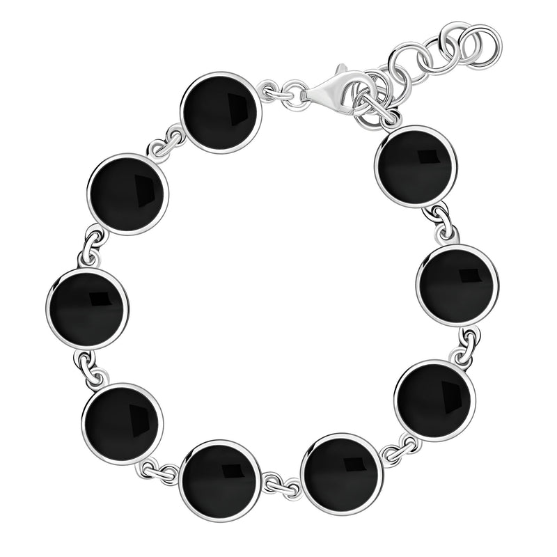Sterling Silver Whitby Jet Round Multistone Bracelet