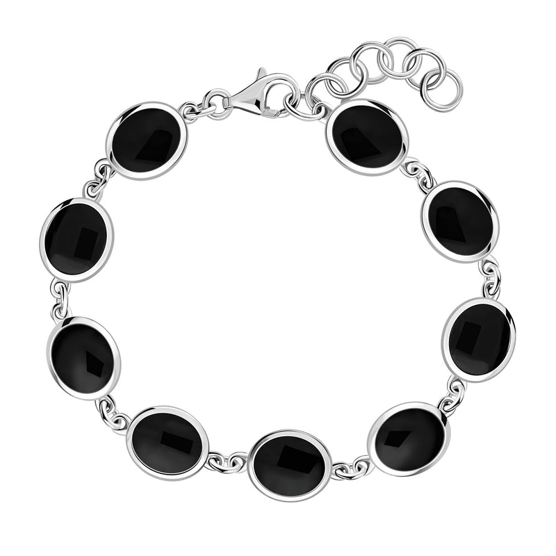 Sterling Silver Whitby Jet Oval Multistone Bracelet