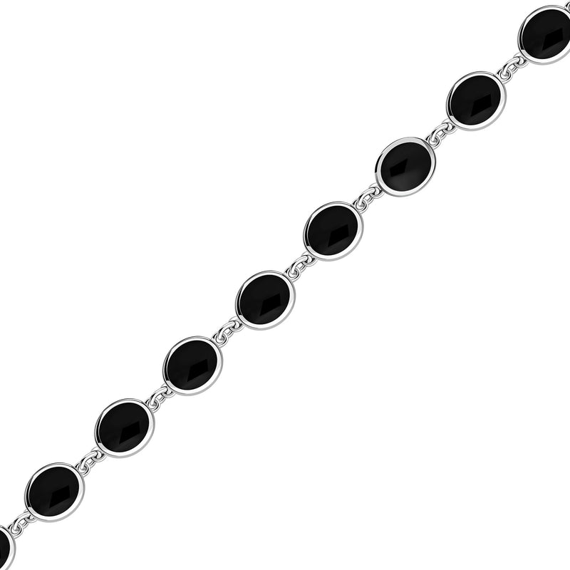 Sterling Silver Whitby Jet Oval Multistone Bracelet