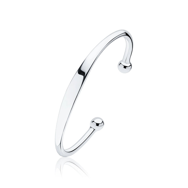 Sterling Silver 4mm Solid Round to Flat Torque Bangle