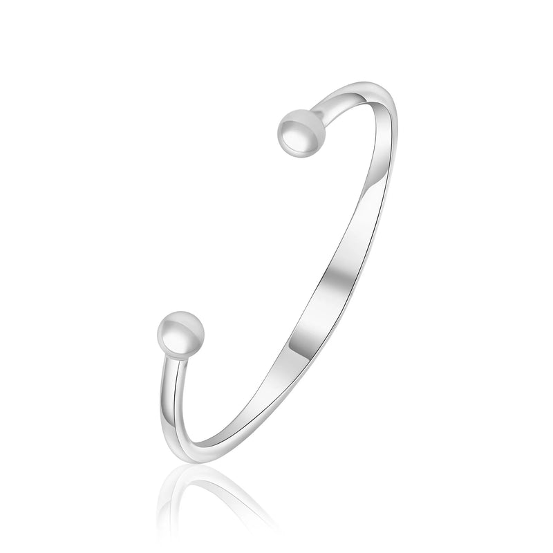 Sterling Silver 4mm Solid Round to Flat Torque Bangle