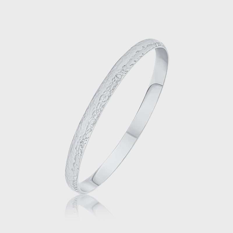 Sterling Silver Solid 7mm Hammered Bangle