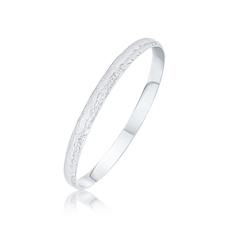 Sterling Silver Solid 7mm Hammered Bangle