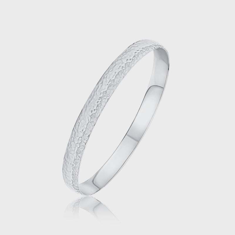 Sterling Silver Solid 8mm Hammered Bangle