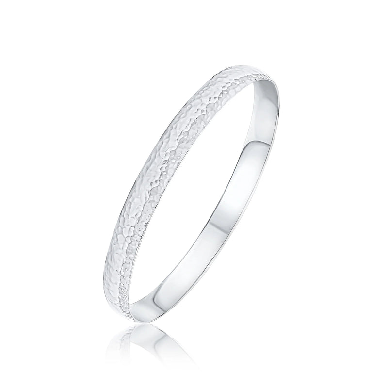 Sterling Silver Solid 8mm Hammered Bangle