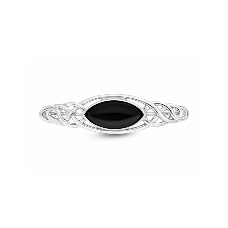 Sterling Silver Whitby Jet Celtic Marquise Brooch