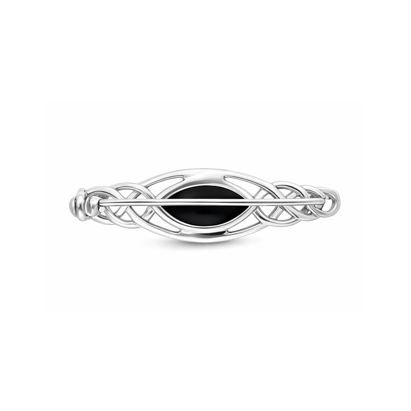 Sterling Silver Whitby Jet Celtic Marquise Brooch