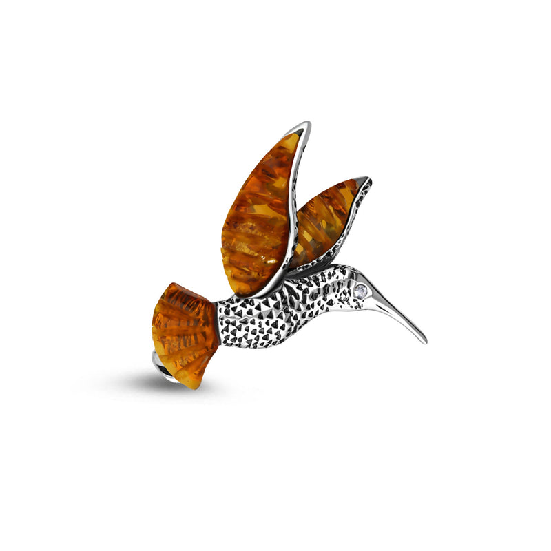 Sterling Silver Amber Hummingbird Brooch