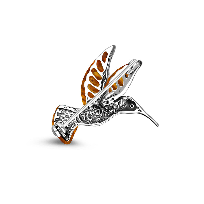 Sterling Silver Amber Hummingbird Brooch
