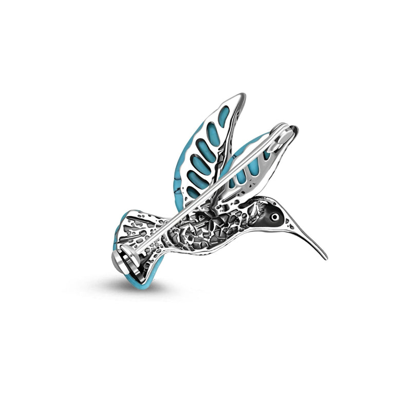 Sterling Silver Turquoise Hummingbird Brooch