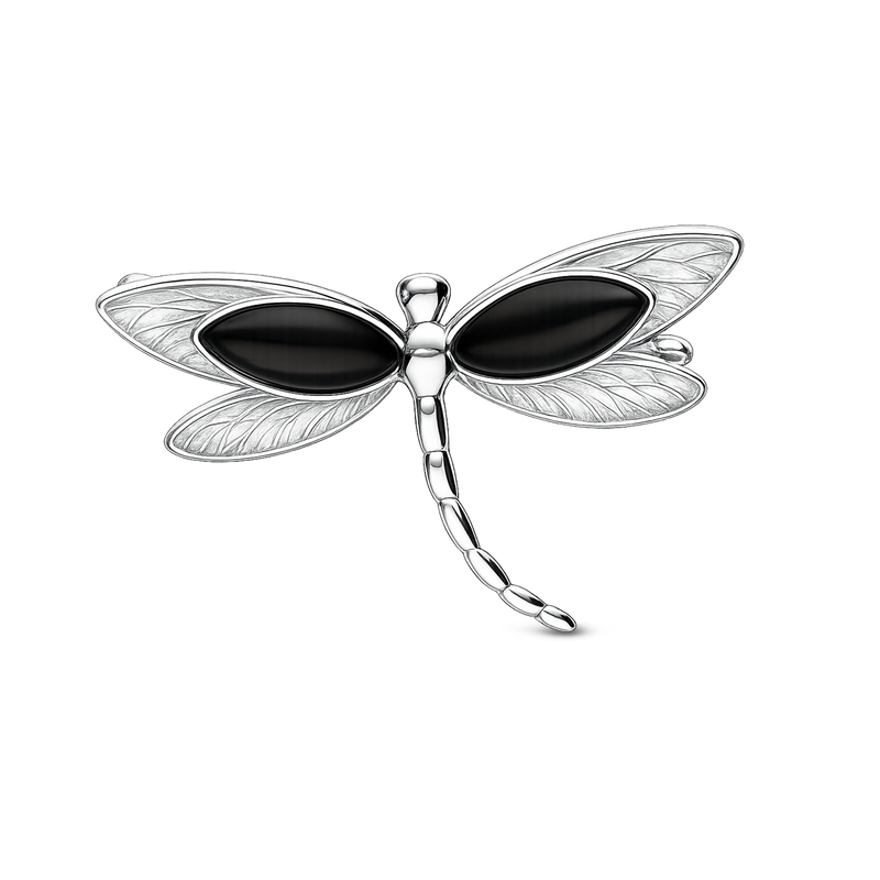 Sterling Silver Whitby Jet Dragonfly Brooch