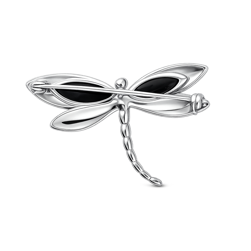 Sterling Silver Whitby Jet Dragonfly Brooch