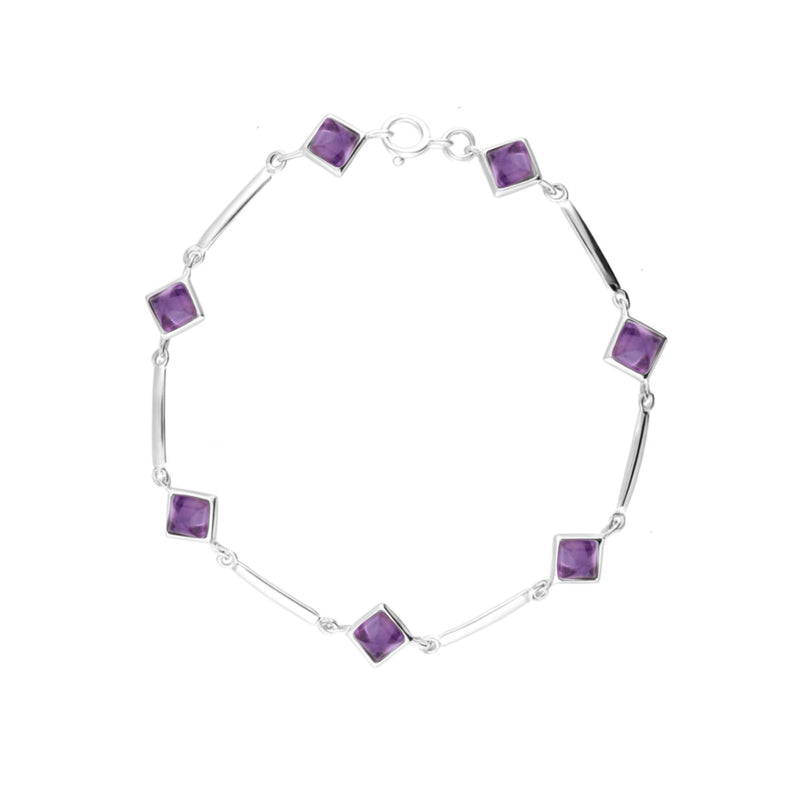 Sterling Silver Amethyst Square Multi-stone Bracelet
