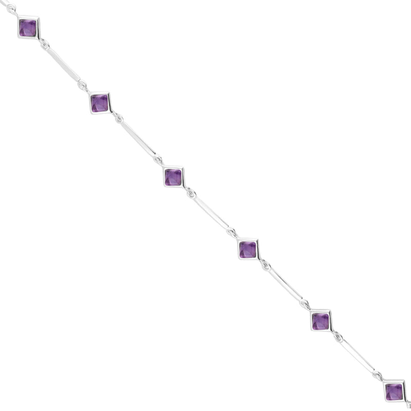 Sterling Silver Amethyst Square Multi-stone Bracelet