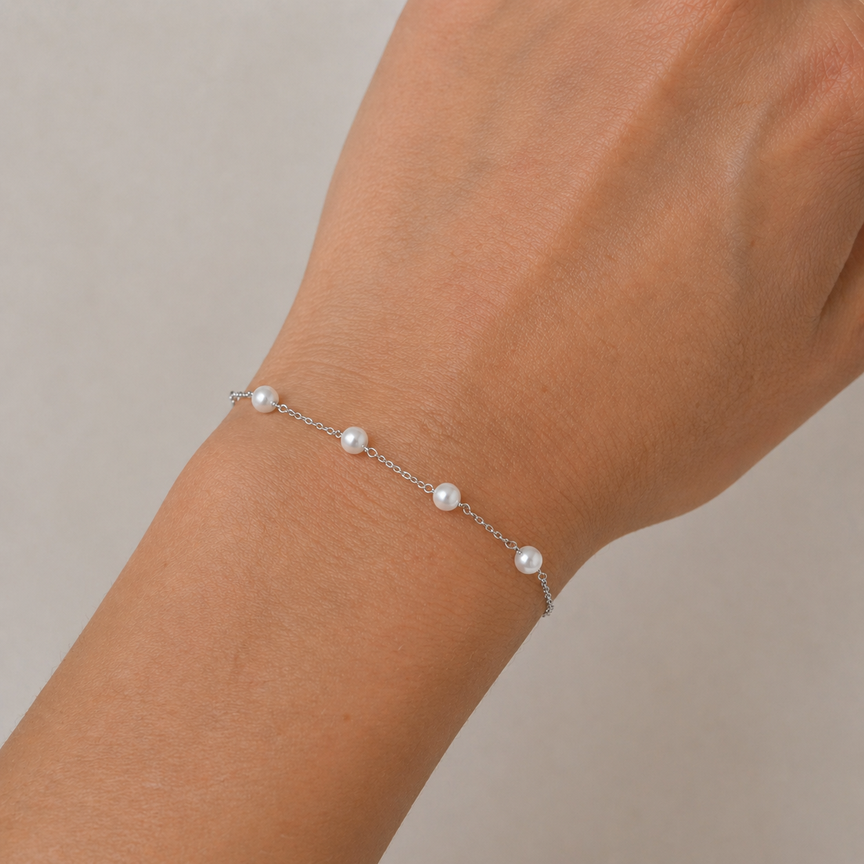 Sterling Silver Pearl Trace Chain Bracelet