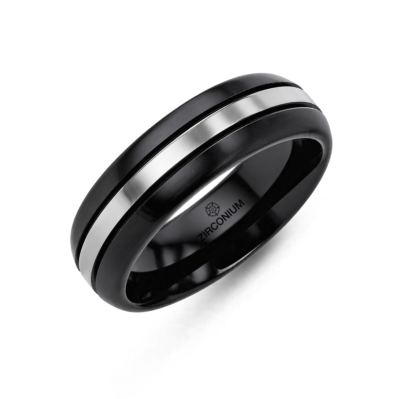 Zirconium Flat Court Polished Centre Grooved Ring