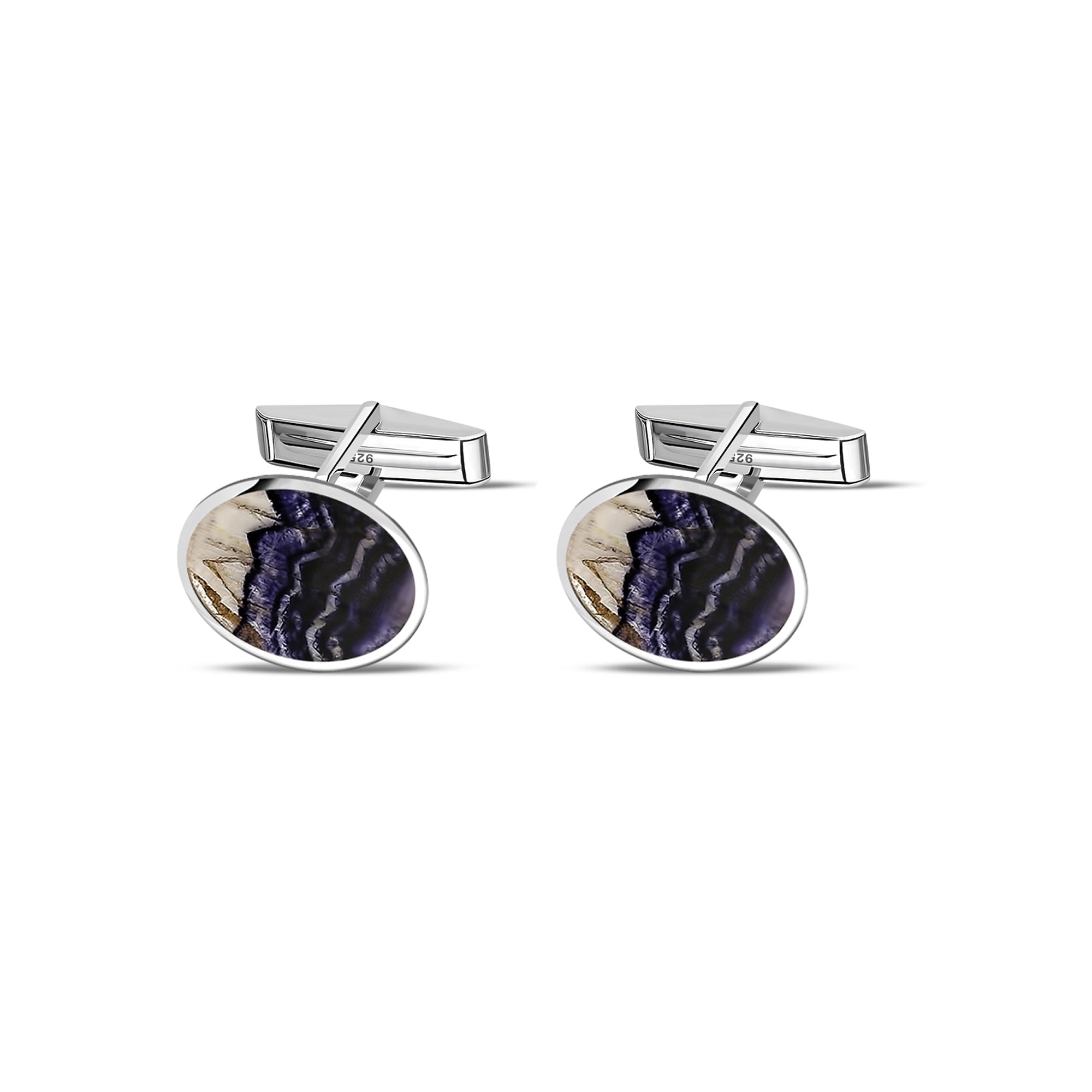 Sterling Silver Blue John Medium Oval Cufflinks