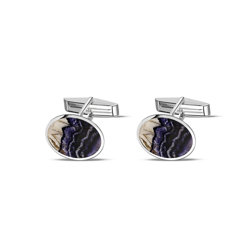 Sterling Silver Blue John Large Oval Cufflinks