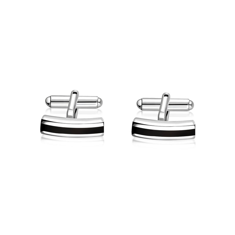 Sterling Silver Whitby Jet Inlaid Bar Cufflinks