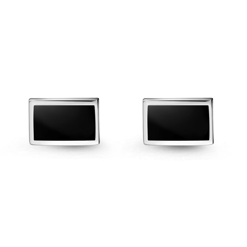 Sterling Silver Whitby Jet Domed Rectangular Cufflinks