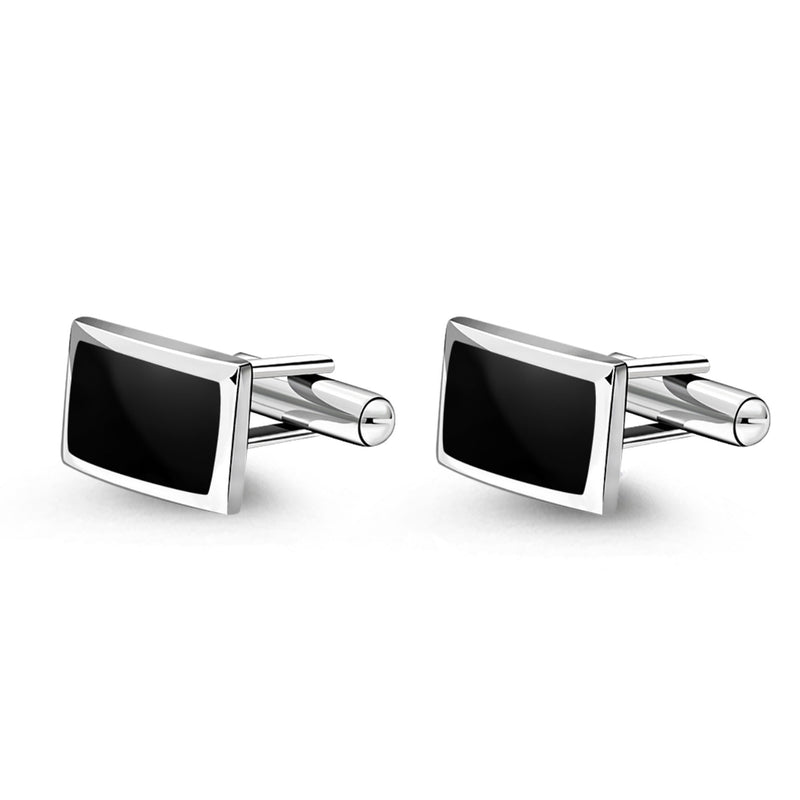 Sterling Silver Whitby Jet Domed Rectangular Cufflinks