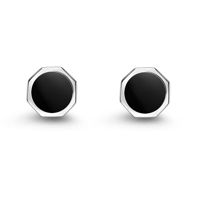Sterling Silver Whitby Jet Hammered Edge Round Cufflinks