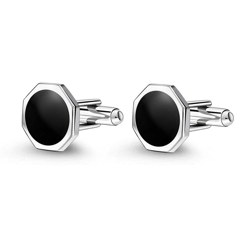 Sterling Silver Whitby Jet Hammered Edge Round Cufflinks