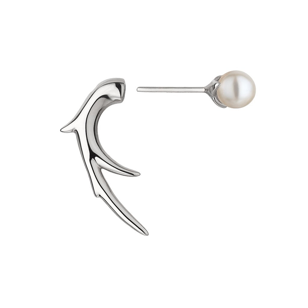 Silver Hooked Pearl Stud Earrings