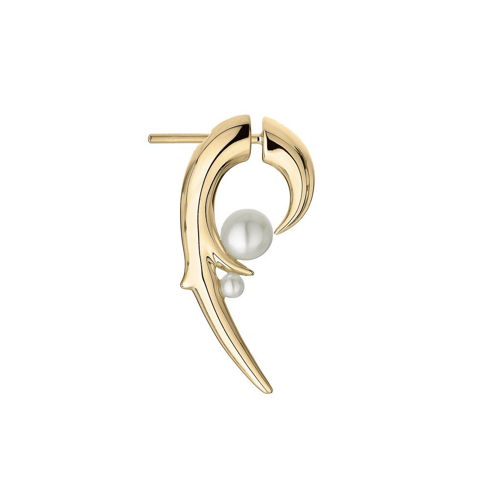 Yellow Gold Hooked Pearl Earrings