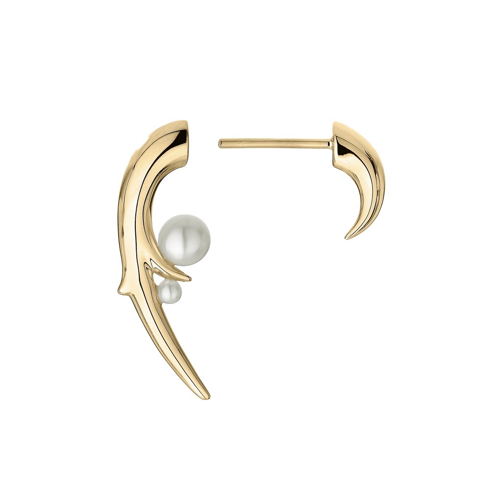Yellow Gold Hooked Pearl Earrings
