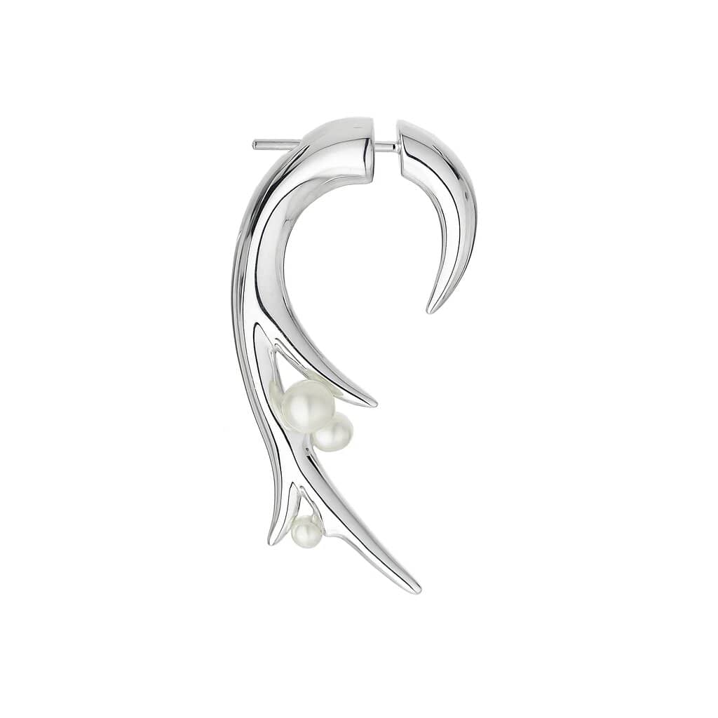 Silver Hooked Pearl Large Earrings
