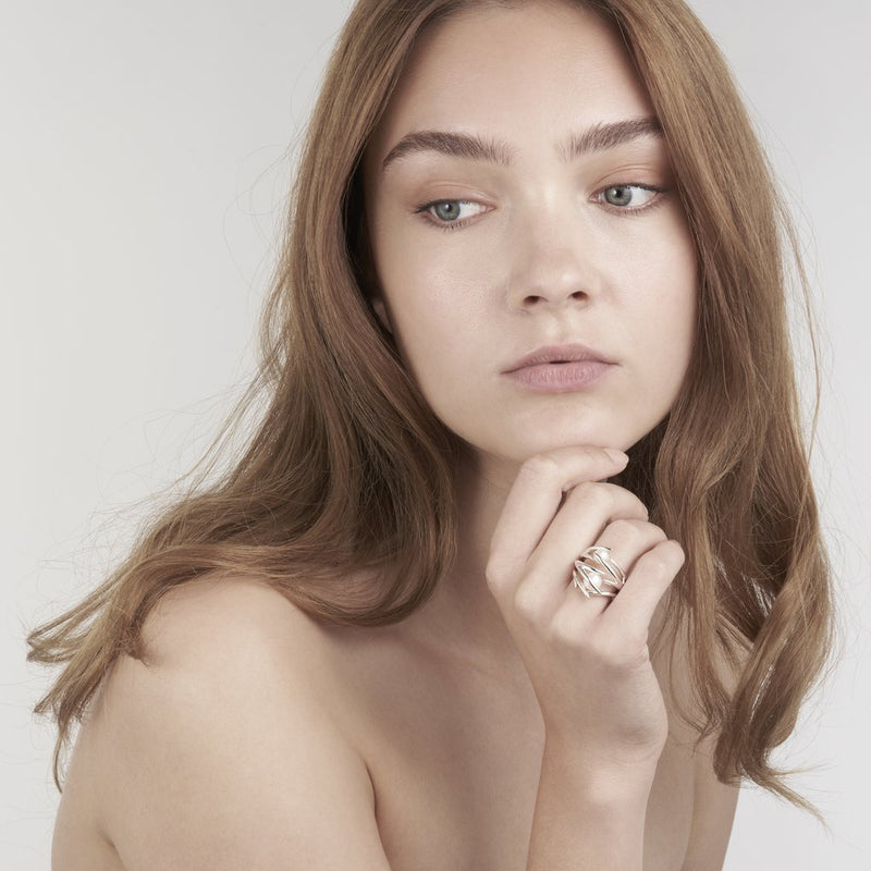 Silver Double Hooked Pearl Ring