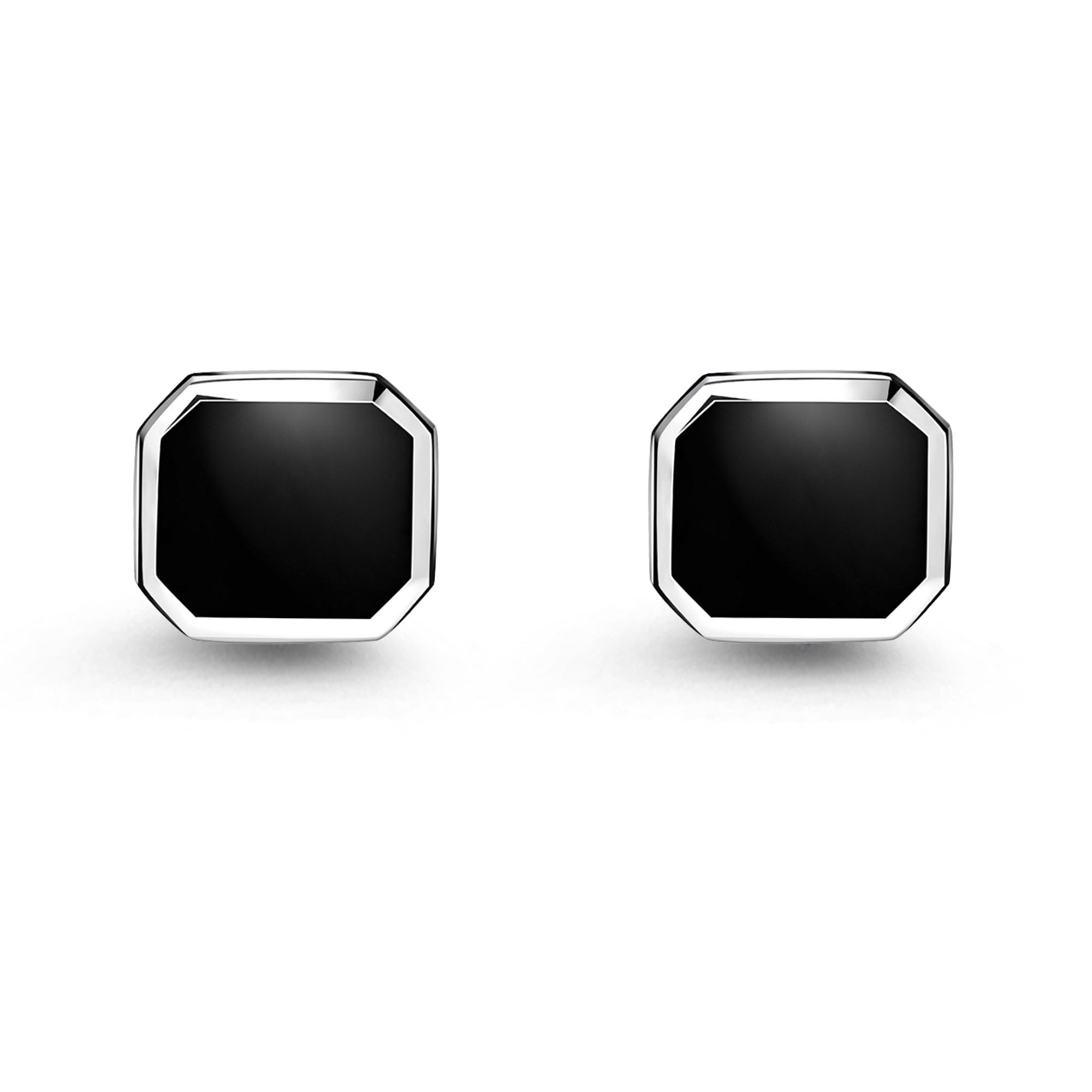 Sterling Silver Whitby Jet Emerald Shaped Cufflinks